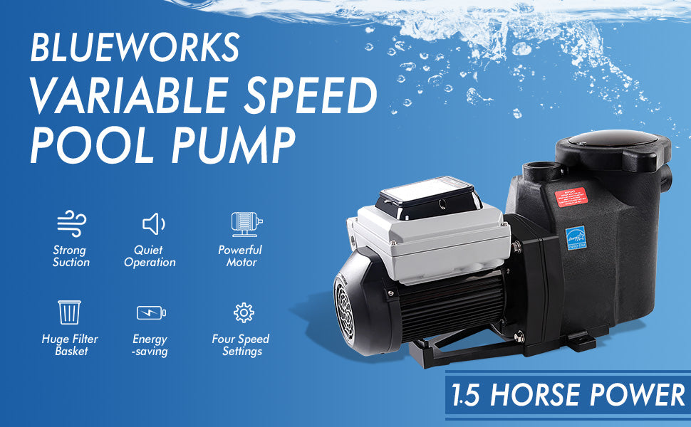 CHLORWORKS Variable Speed Pool Pump Inground 1.5 HP- with Filter